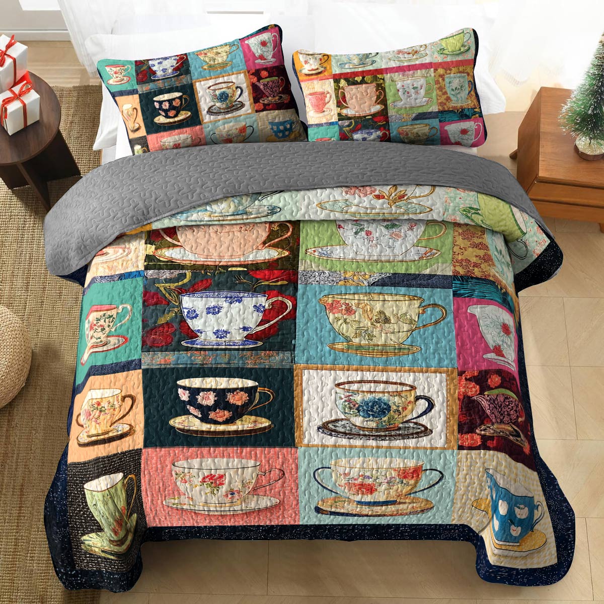 Shineful All Season Quilt 3-Piece Set - Vintage Teacup