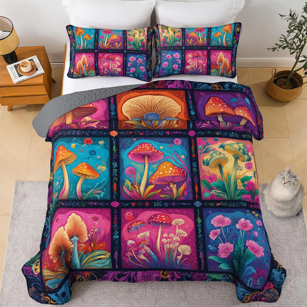 Shineful All Season Quilt 3-teiliges Set Hippie Mystic Mushroom Dream