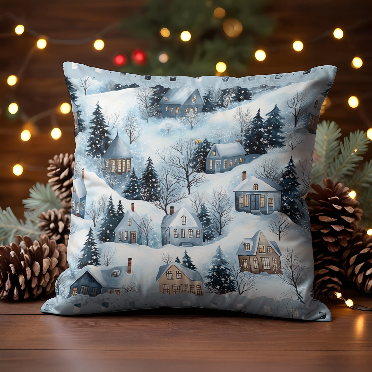 Shineful 2D Print Cushion Cover, Pillowcase, Pillows Covers - Snow Village