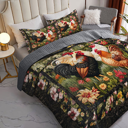 Shineful All Season Quilt 3-Piece Set Rustic Hen Garden