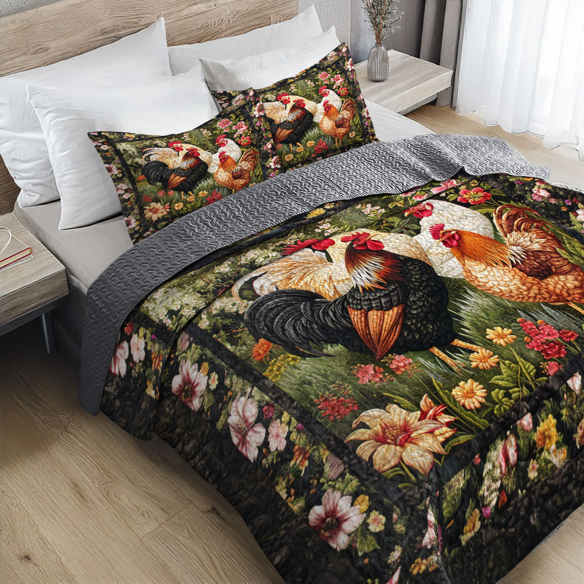 Shineful All Season Quilt 3-Piece Set Rustic Hen Garden