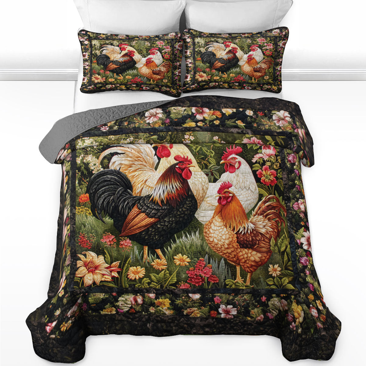 Shineful All Season Quilt 3-teiliges Set Rustic Hen Garden