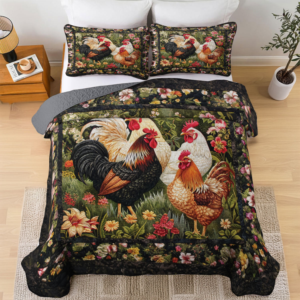 Shineful All Season Quilt 3-teiliges Set Rustic Hen Garden