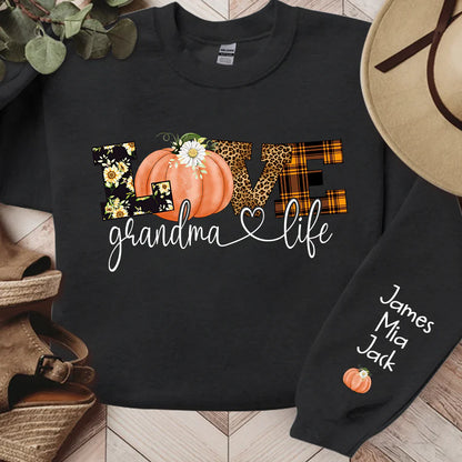 Shinyful Sweatshirts 2D-Druck Personalisiertes Love Grandma Life Herbstsaison Kürbis Sweatshirt