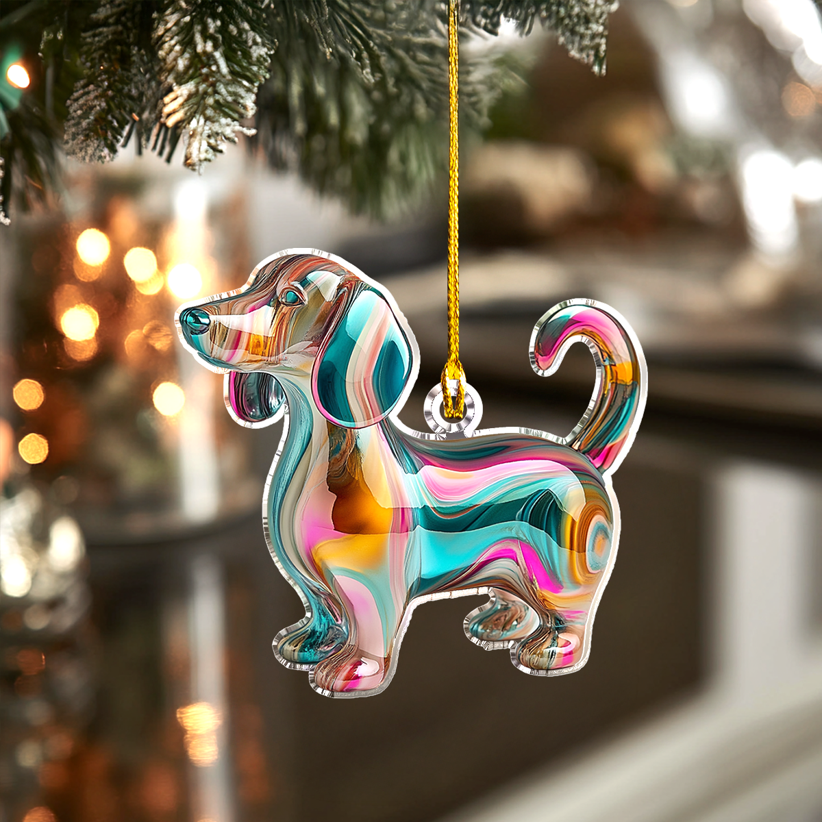 Shineful 2D Acrylic Ornament Festive Fluid Dachshund Delight