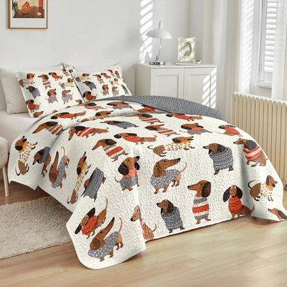 Shineful All Season Quilt 3-Piece Set - Dachshund Cute