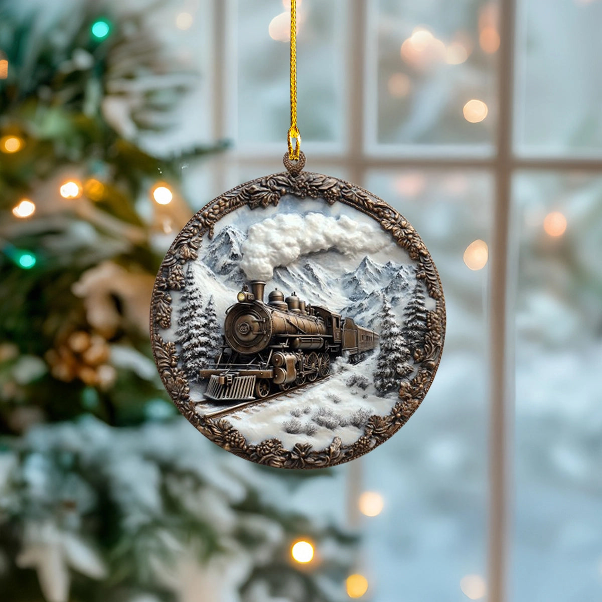 Shineful Acrylic Ornament Snowy Steam Train