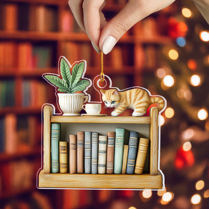 Glänzendes 2D-Acryl-Ornament – ​​Bücherregal für Katzenliebhaber 