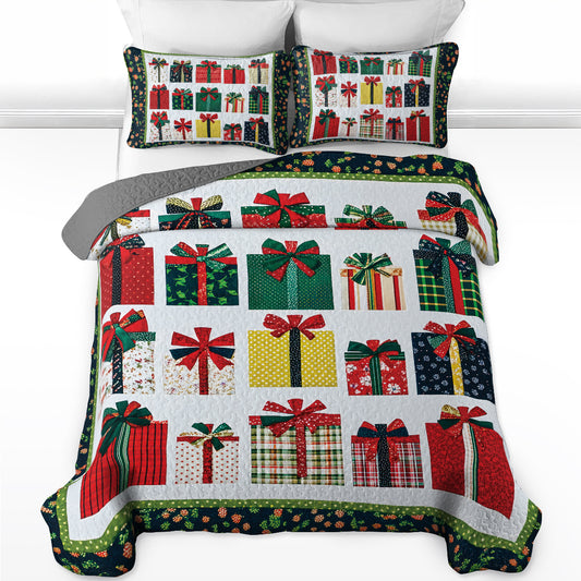 Shineful All Season Quilt 3-Piece Set - Christmas Gifts Wrapped In Joy