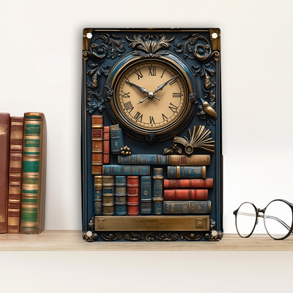 Shineful 2D Metal Sign Timeless Bookshelf Clock