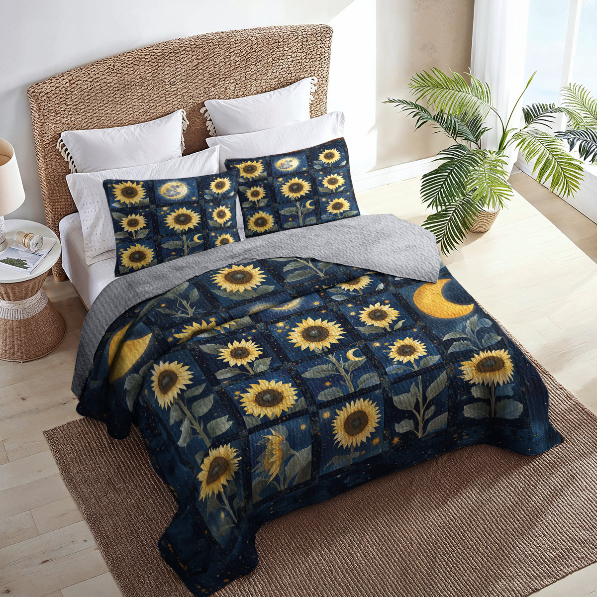 Shineful All Season Quilt 3-Piece Set Celestial Sunflower