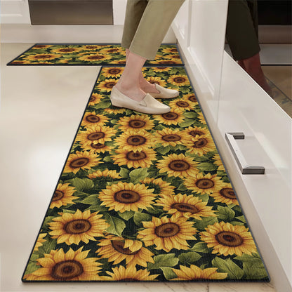 Shineful Ultra-Thin Non Skid Floor Mat, Kitchen Rugs Blooming Sunflower