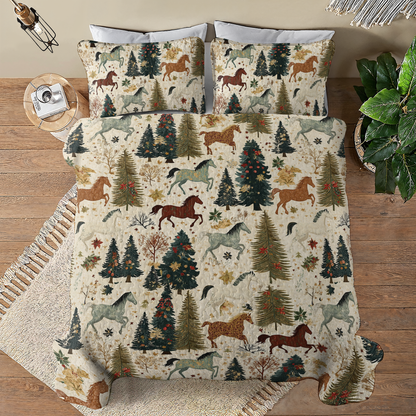 Shineful All Season Quilt 3-Piece Set Happy Horse Christmas Lovely