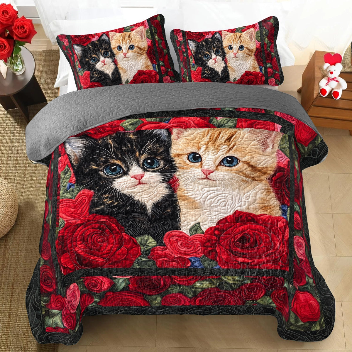 Shineful All Season Quilt 3-teiliges Set Cat Purrfect Rose Companions