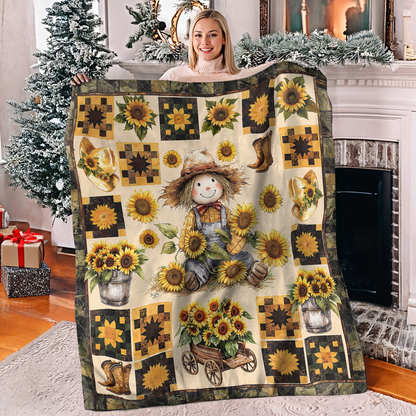 Shineful Fleece Blanket Peaceful Farmhouse Sunflower