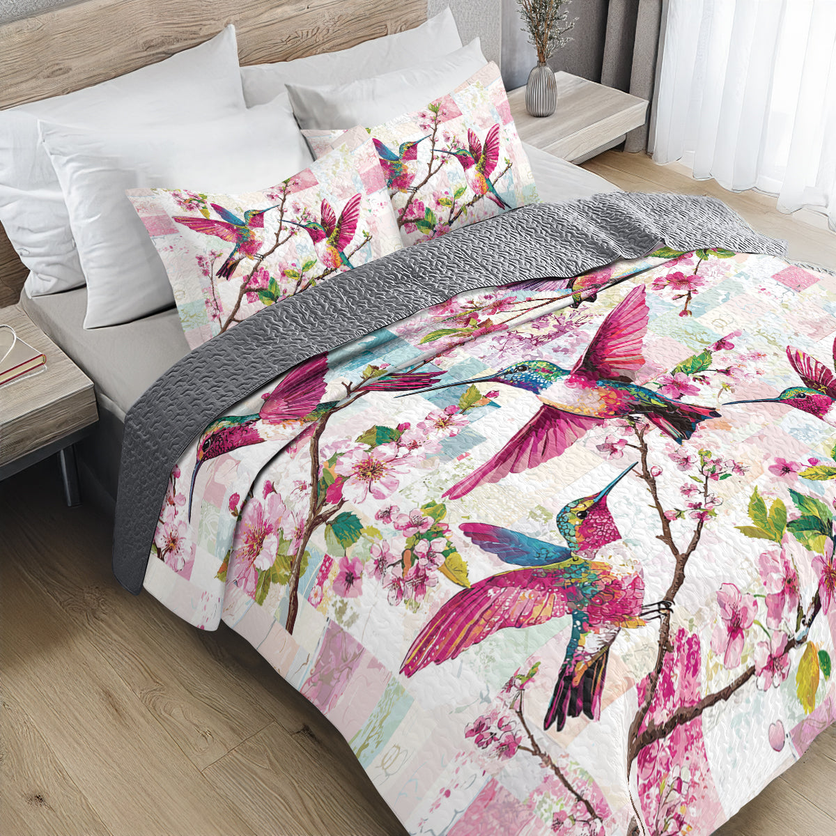 Shineful All Season Quilt 3-Piece Set Blossom Hummingbird