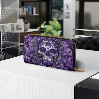 Shineful Leather Clutch Purse With Wristlet Strap Handle Gorgeous Mandala Skull