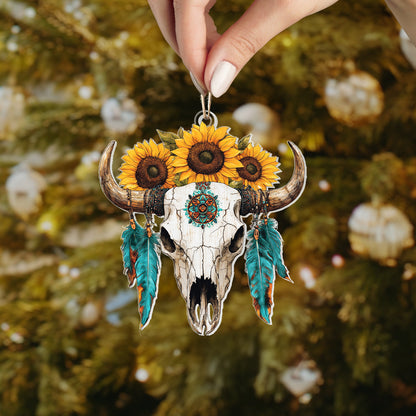 Shineful 2D Acrylic Ornament Bull Skull And Sunflower