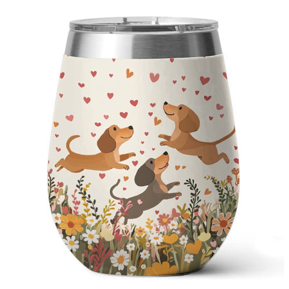 Shineful Wine Tumbler Floral Dachshund With Heart