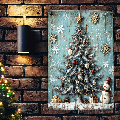 Panneau en métal brillant 2D mignon bonhomme de neige de Noël