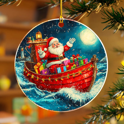 Glänzendes 2D-Ornament aus Acryl – Segelnde Schlittenfahrt des Weihnachtsmanns