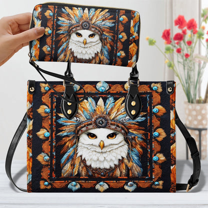 Shineful Leather Bag Tribal Owl Elegance