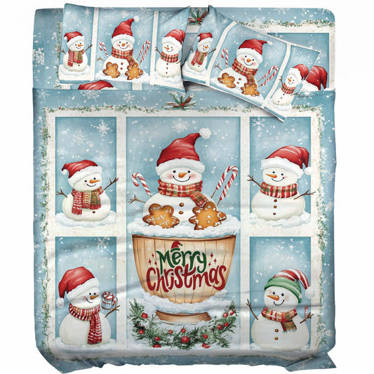 Shineful 4-Piece Bed Sheet Set Merry Snowman