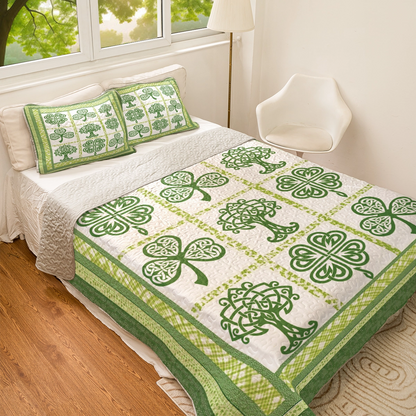 Shineful All Season Quilt 3-Piece Set - Irish Celtic Lucky Shamrock