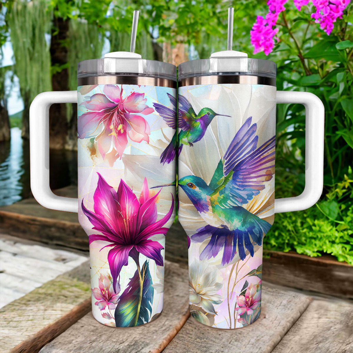 Hummingbird Shineful Tumbler Fluttering Blossoms