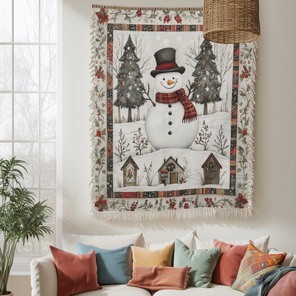 Shineful Woven Tapestry Throw Blanket Snowman Winter Wonderland