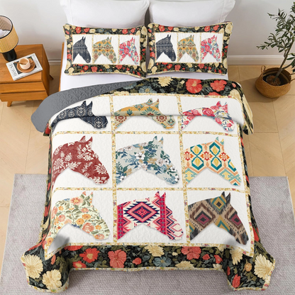 Shineful All Season Quilt 3-Piece Set Patchwork Horse Spirit