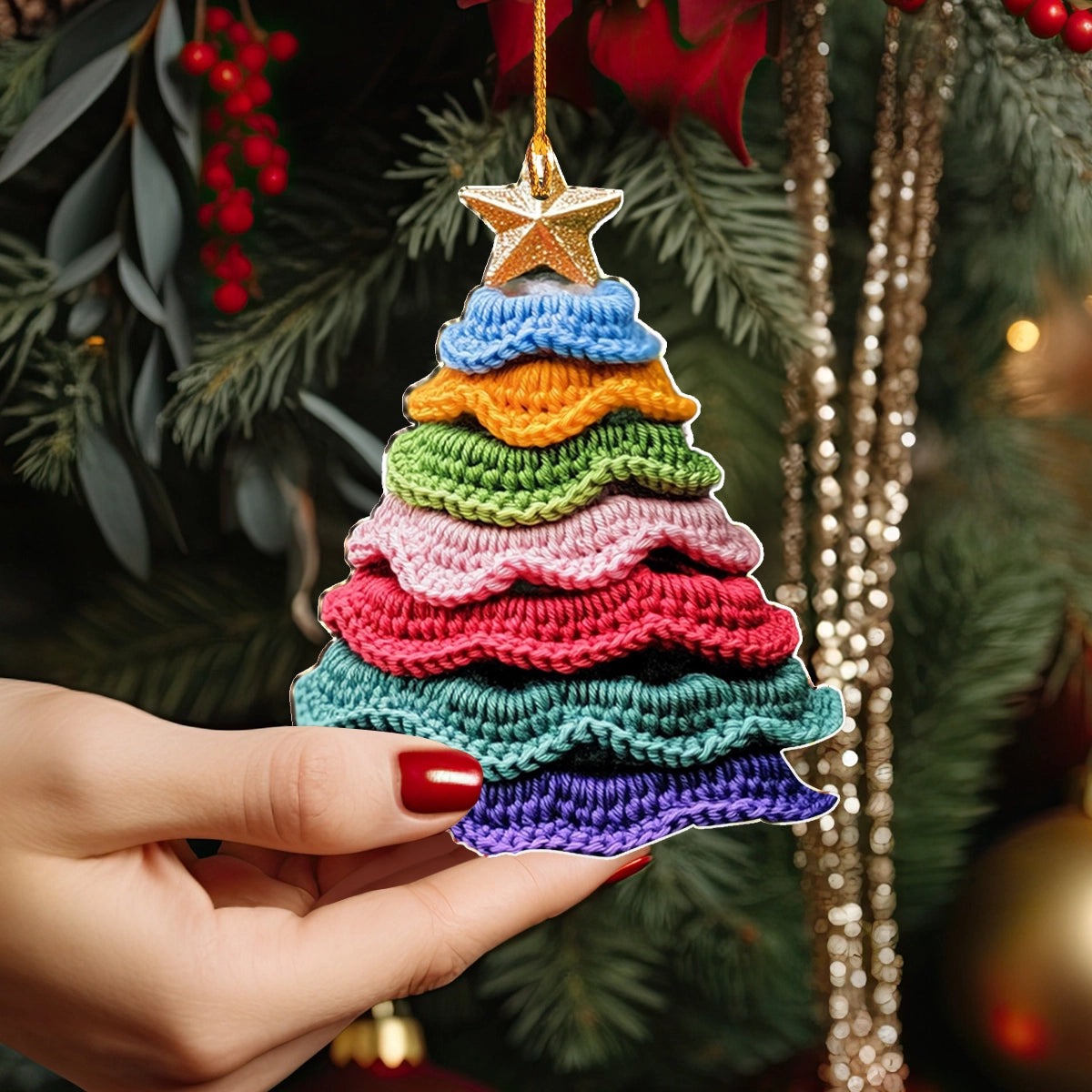 Shineful 2D Acrylic Ornament Cute Yarn Christmas Tree