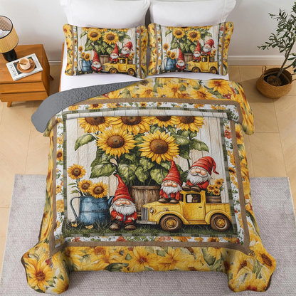 Ensemble de courtepointe toutes saisons Shineful 3 pièces Gnome Sweet Gnome Sunflower