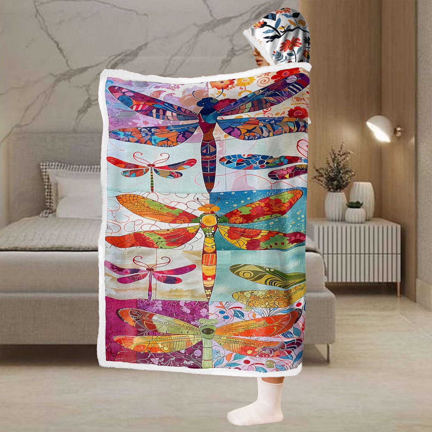 Shineful Wearable Hooded Blanket -  Dragonfly Harmony