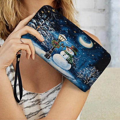 Shineful Leather Clutch Purse With Wristlet Strap Handle Frosty Night