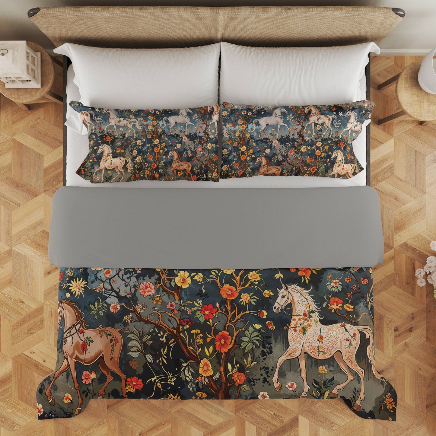 Shineful 3 Pieces Duvet Cover Set Mystery Horses