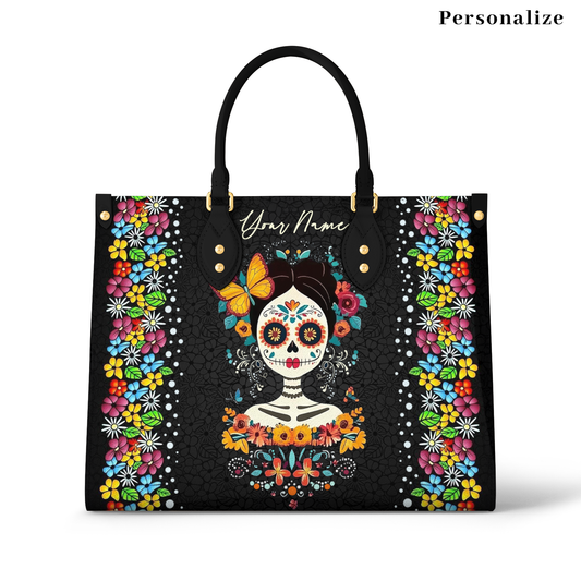 Glänzende Ledertasche Floral Skull Celebration