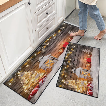 Shineful Ultra-Thin Non Skid Floor Mat, Kitchen Rugs Lantern and Tree Festive