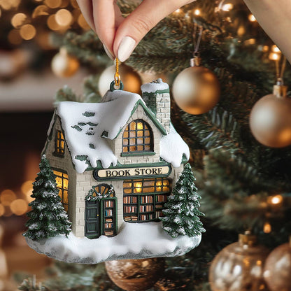 Shineful 2D Acrylic Ornament Snowy Bookstore Christmas