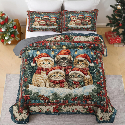 Shineful All Season Quilt 3-Piece Set - Santa’s Little Kittens Christmas