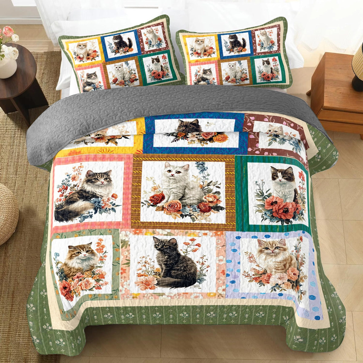 Shineful All Season Quilt 3-Piece Set - Purr-fectly Cozy Cat