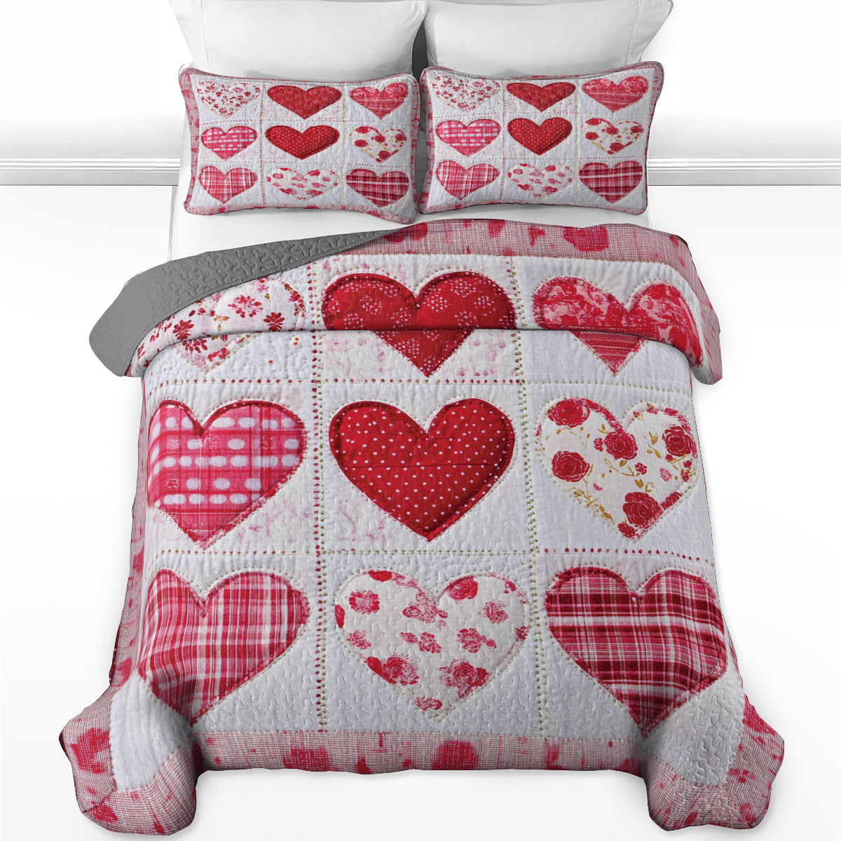 Shineful All Season Quilt 3-Piece Set - Heart Patchwork