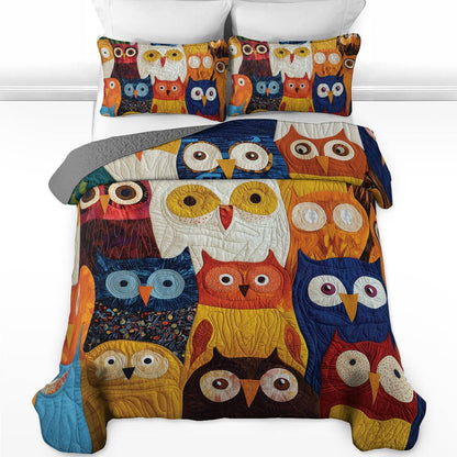 Shineful All Season Quilt 3-Piece Set - Colorful Owl Gathering