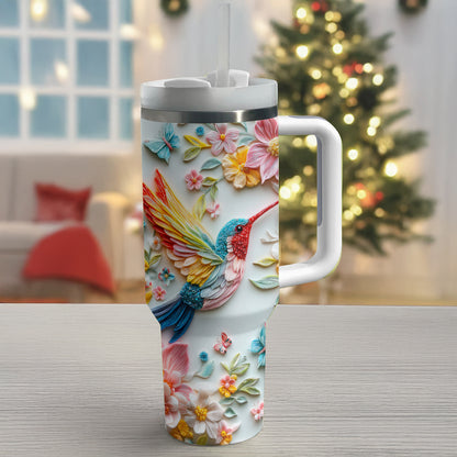 Shineful Glossy Tumbler Gorgeous Floral Hummingbird