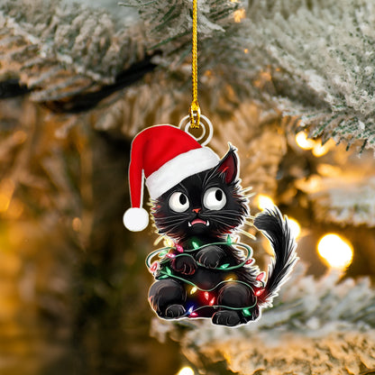 Glänzendes 2D-Ornament aus Acryl – Weihnachts-Unfug-Katze 