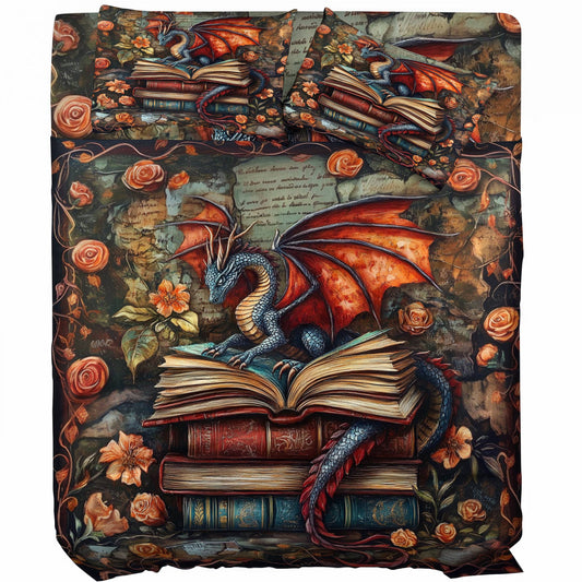 Shineful 4-Piece Bed Sheet Set Dragon Vintage Books