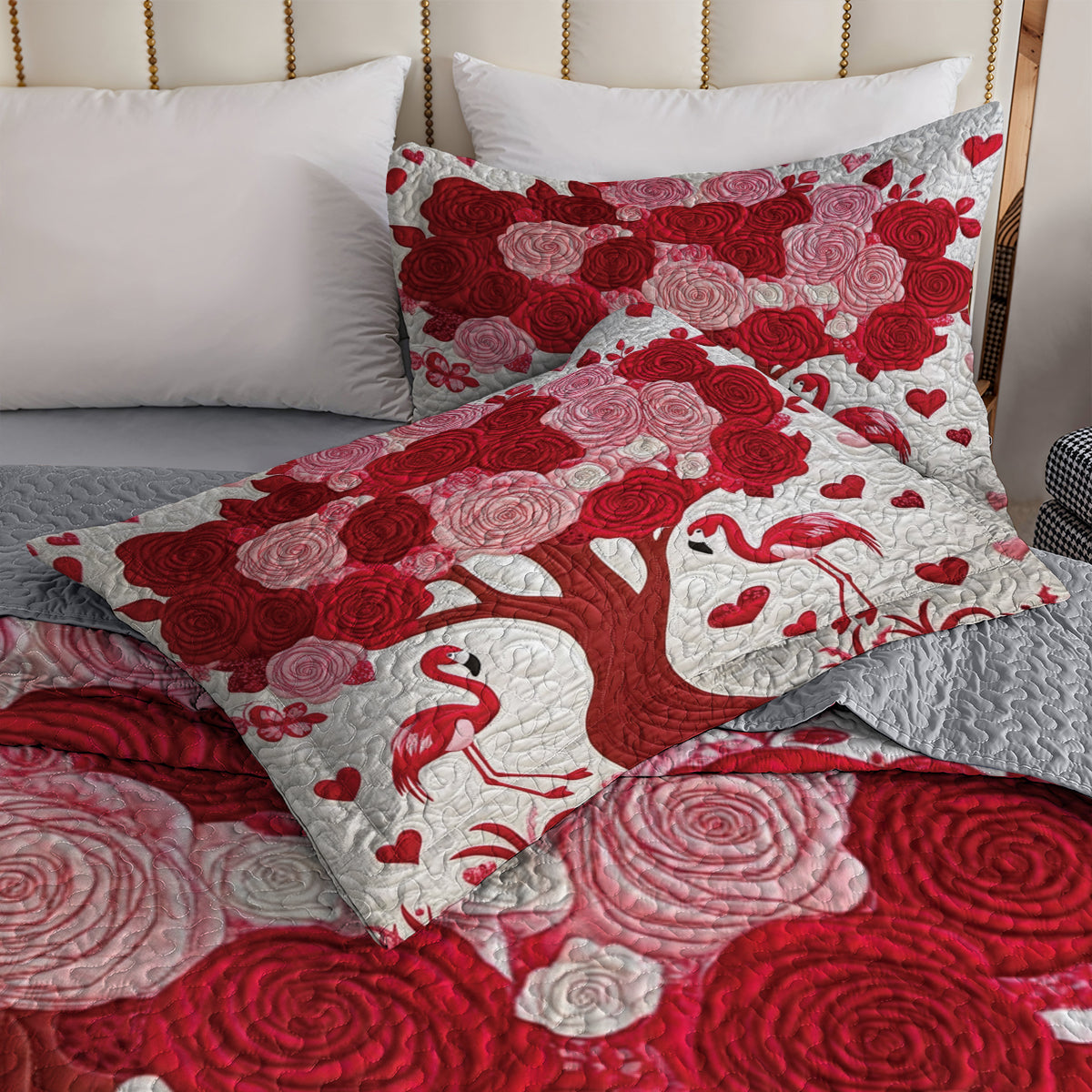 Shineful Flat Print All Season Quilt 3-Piece Set - Flamingo Love