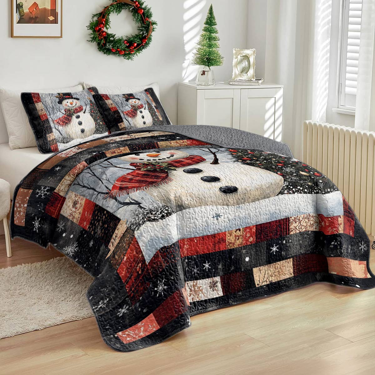 Shineful All Season Quilt 3-Piece Set Jolly Snowman