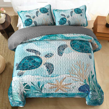 Shineful All Season Quilt 3-Piece Set - Elegant Sea Turtle