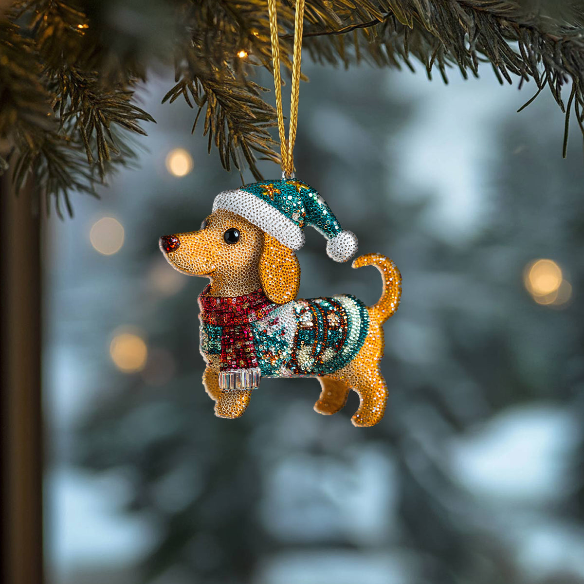 Shineful 2D Acrylic Ornament Twinkling Christmas Dachshund